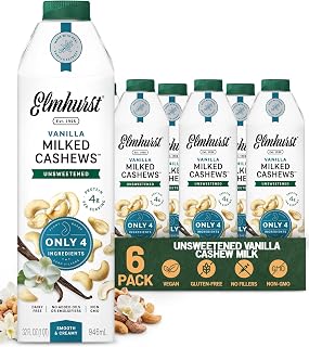 Elmhurst 1925 Vanilla Cashew Milk Unsweetened - 32 Fl Oz (6-Pack) | Dairy-Free, Vegan, Kosher, Shelf Stable Milk Made with Water & Cashew, Simpler Plant-Based Alternative