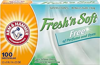 Arm & Hammer Fabric Softener Dryer Sheets, 100 Count | Free of Perfumes and Dyes, Softens Clothes, Reduces Static Cling