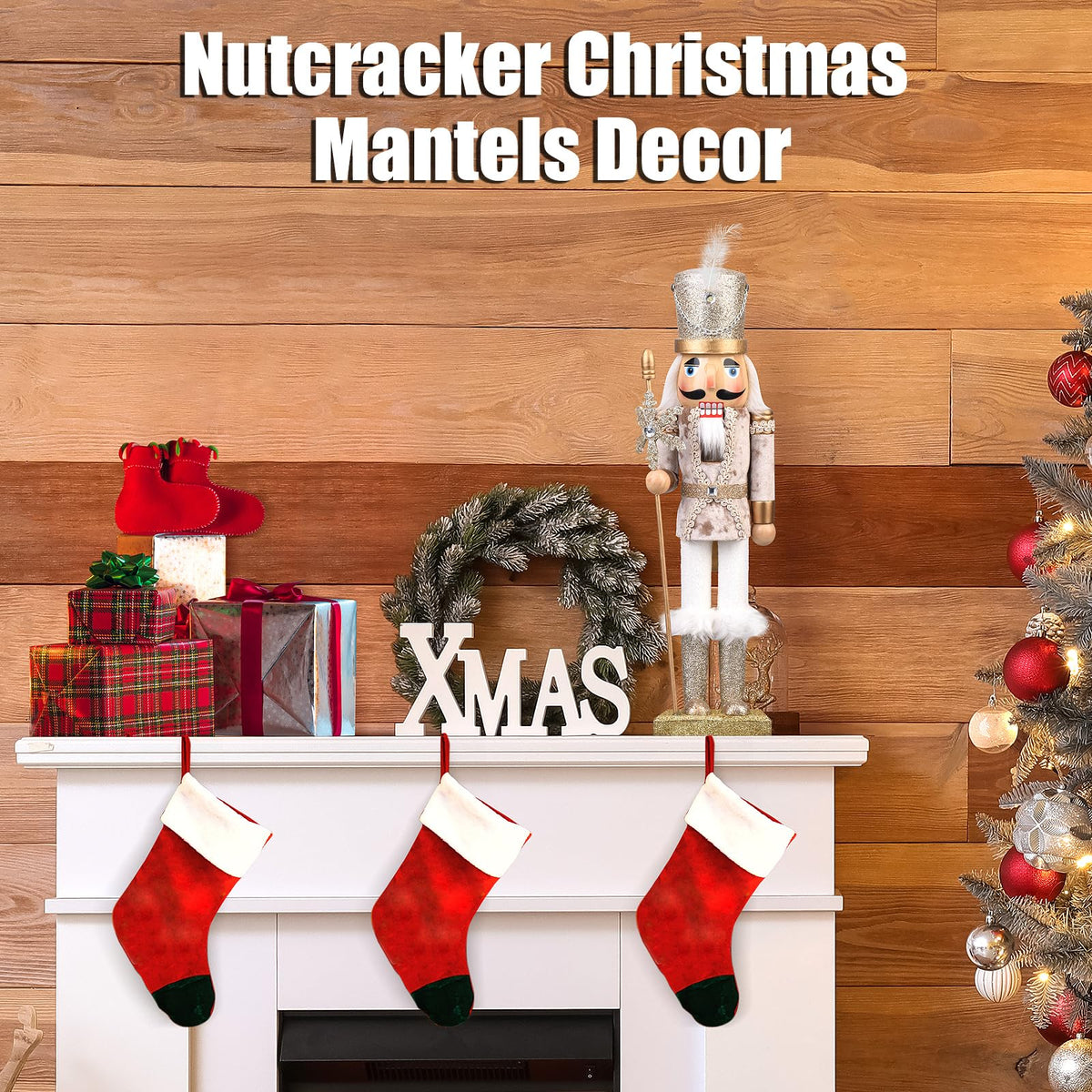 ArlinaL Wooden Nutcracker Figure, 15 Inch Gold Soldier