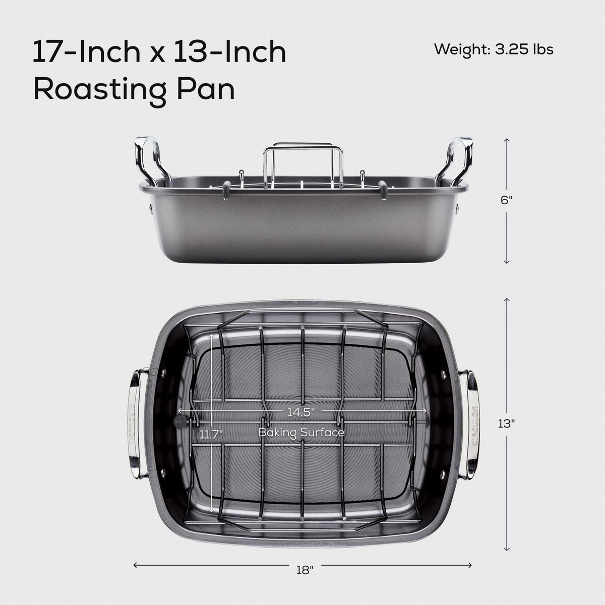 Circulon Roasting Pan and Rack, 17 x 13 Inch, Gray