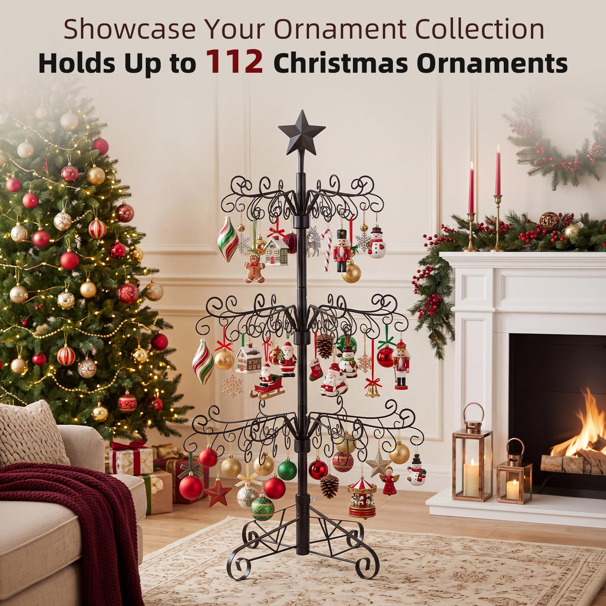 Aduanbang Ornament Display Tree, 3 Foot Iron Stand, Black