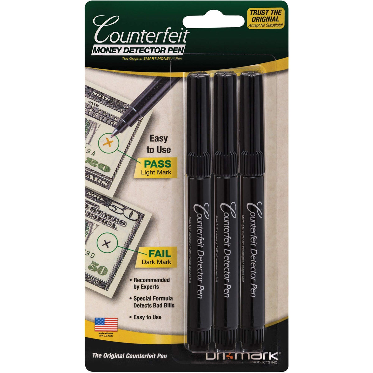 3513B Dri Mark Counterfeit Detector Pens – 1 Count (Pack of 3), Black, Pack of 3, Model DRI3513B