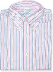 Brooks Brothers Mens Regular Fit Supima Cotton Blend Double Stripe Dress Shirt,