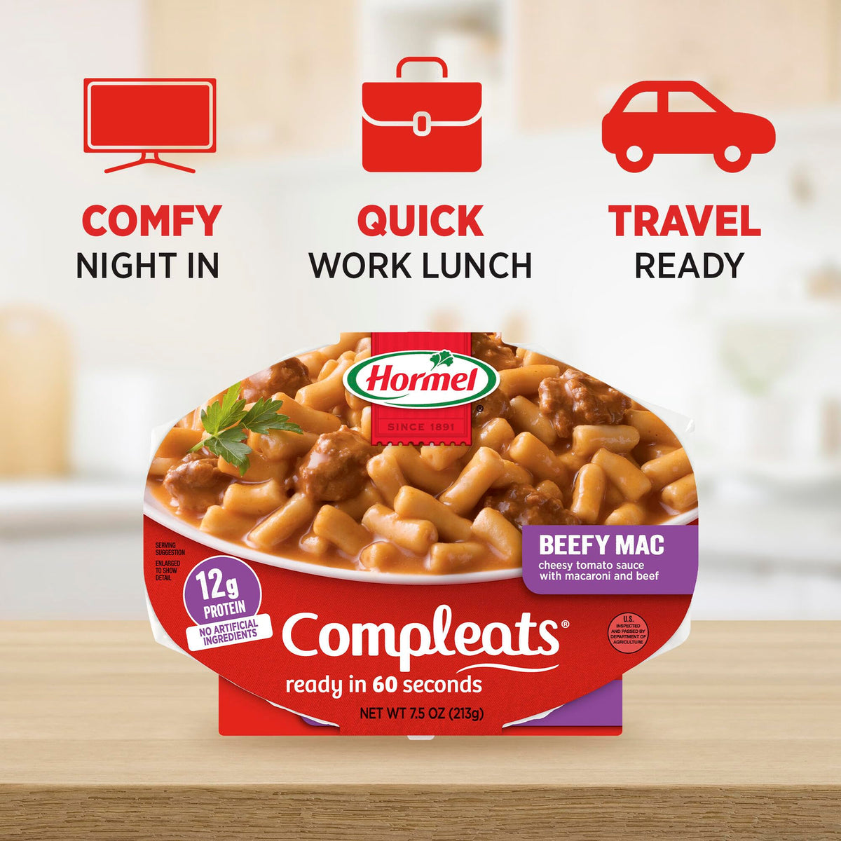 HORMEL COMPLEATS Beefy Mac / 7.5 Ounce (Pack of 7) / Microwave Meals Pasta & Noodle Dishes