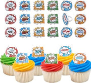 DecoPac Superhero Rings, 24 Comic Book Cupcake Decorations, Food Safe Cake Toppers - 24 Pack