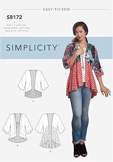 Simplicity SS8172A Women's Kimonos Sewing Pattern, Sizes XXS-M