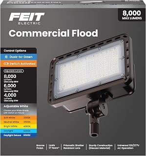 Feit Electric Single Head LED Security Flood Light, Selectable Lumens, 5CCT Adjustable White Light, Dusk to Dawn Photocell, 90° Adjustable Head, Outdoor Commercial Floodlight, S8.6FL/5CCT/LSDD/BZ