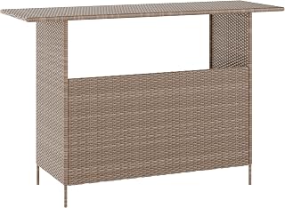 Flash Furniture Rattan Indoor/Outdoor Counter Table with Shelves, Brown | Indoor/Outdoor Use