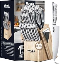 Kitchen Knife Set with Block & Built-in Sharpener - 15pcs
