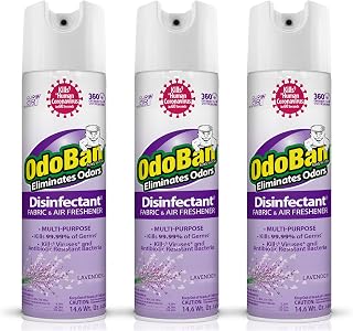OdoBan Ready-to-Use 360-Degree Continuous Spray Disinfectant and Harsh Aroma Eliminator, Fabric and Air Freshener, 3 Pack, 14.6 Ounces Each, Lavender Scent