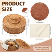 LemonRoad Bread Basket Set with Warmer Stone and Towel, 12 Inch, Terracotta