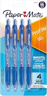 Paper Mate Profile Retractable Gel Pen, 0.7mm Medium Point, Blue Ink, 4 Count