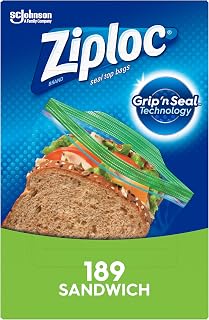 Ziploc Sandwich and Snack Bags with EasyGuide Texture, Plastic Storage Bags with Grip 'n Seal Technology, 189 Bags Total