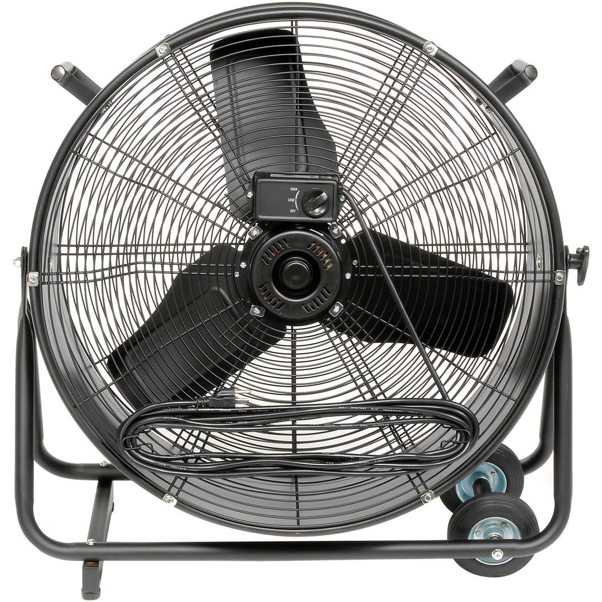 24" Diameter Portable Tilt Drum Blower Fan by Global Industrial – 13.25"L x 30"W x 30.5"H, Alloy Steel, Black, Model MI0820R