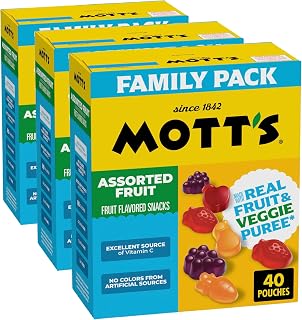 Mott's Fruit Flavored Snacks, Assorted Fruit, Pouches, 0.8 oz, 40 ct (Pack of 3)
