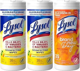Lysol Disinfectant Wipes, Multi-Surface Antibacterial Wipes for Disinfecting and Cleaning, Mixed Fragrance pack containing Lemon & Lime Blossom (2 Packs) and Mango and Hibiscus (1 Pack)