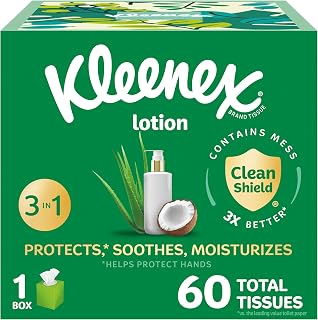 Kleenex Soothing Lotion Facial Tissues with Coconut Oil, Aloe & Vitamin E, 1 Cube Box, 60 Tissues per Box, 3-Ply (60 Total Tissues)