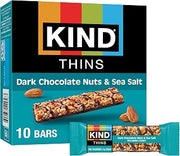 KIND Thins Snack Bars, Dark Chocolate Nuts & Sea Salt, Gluten Free, Low Calorie, Healthy Snacks, 4g Sugar, 10 Count