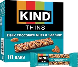 KIND Thins Snack Bars, Dark Chocolate Nuts & Sea Salt, Gluten Free, Low Calorie, Healthy Snacks, 4g Sugar, 10 Count