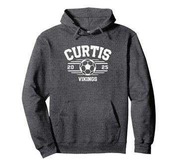 Curtis Vikings Soccer Ball 2025 HS Pullover Hoodie by Curtis Vikings Official High School Gear – Polyester, Blue, Model J3BR8CC0H8T