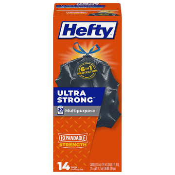 Ultra Strong 30 Gallon Trash Bags by Hefty – 14 Count (Pack of 1), 30.0 gallons, PE, Black, Model E80614