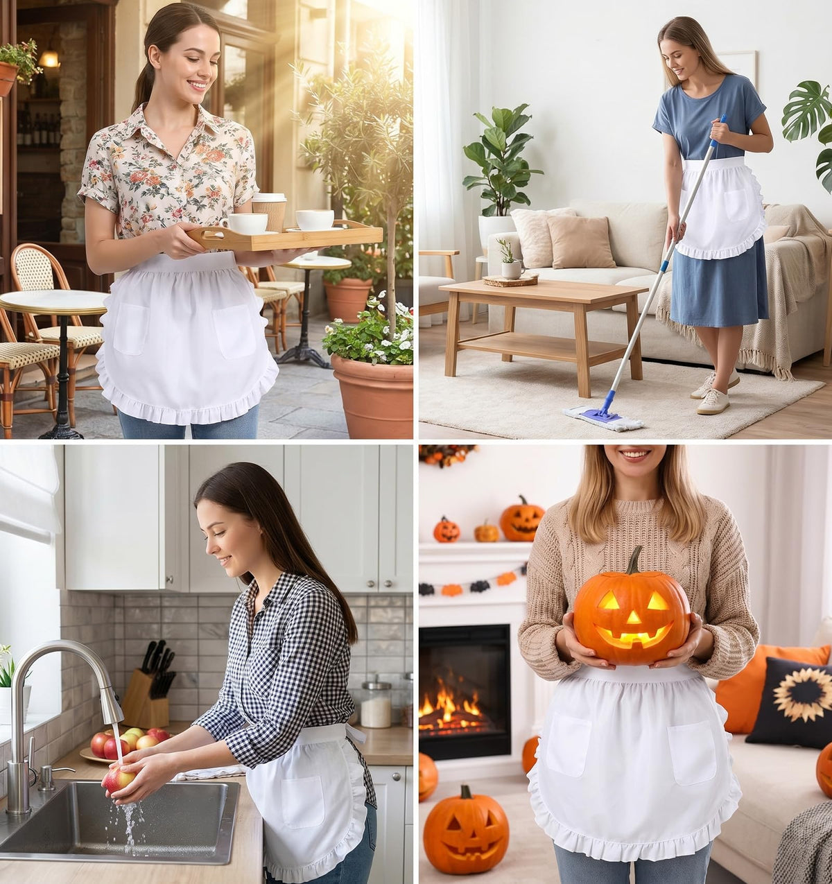 Half Apron by Acrbeli – One Size, Polyester, White, Model 5482JNBU7180