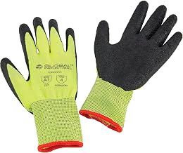 Global Industrial Crinkle Latex Coated Gloves, Small, Hi-Viz Lime/Black, Lot of 12