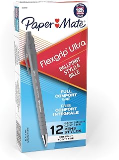 Paper Mate 9580131 FlexGrip Ultra Retractable Ballpoint Pen, Fine Point, Black, 12-Count