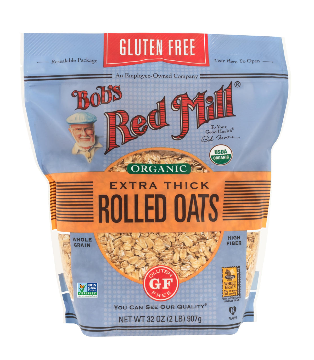 Organic Gluten Free Extra Thick Rolled Oats by Bob's Red Mill – 32 Ounce (Pack of 4), Pack of 4, Model 1991S324