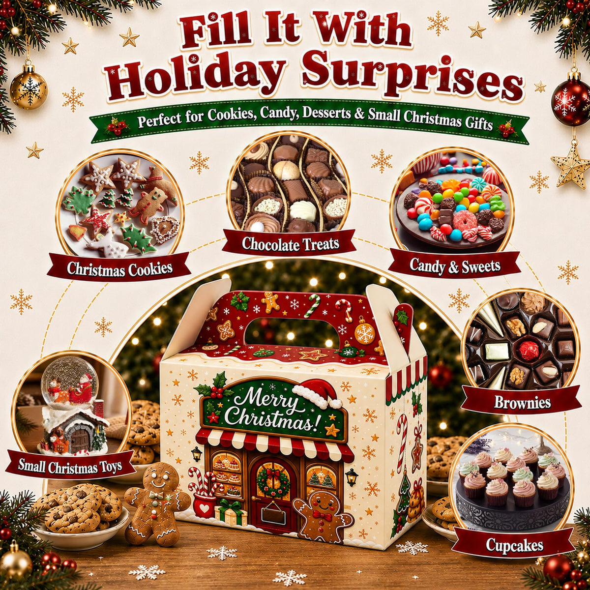 AstraVox Christmas Cookie Gift Boxes, 24 Pack with Handles, Multicolor