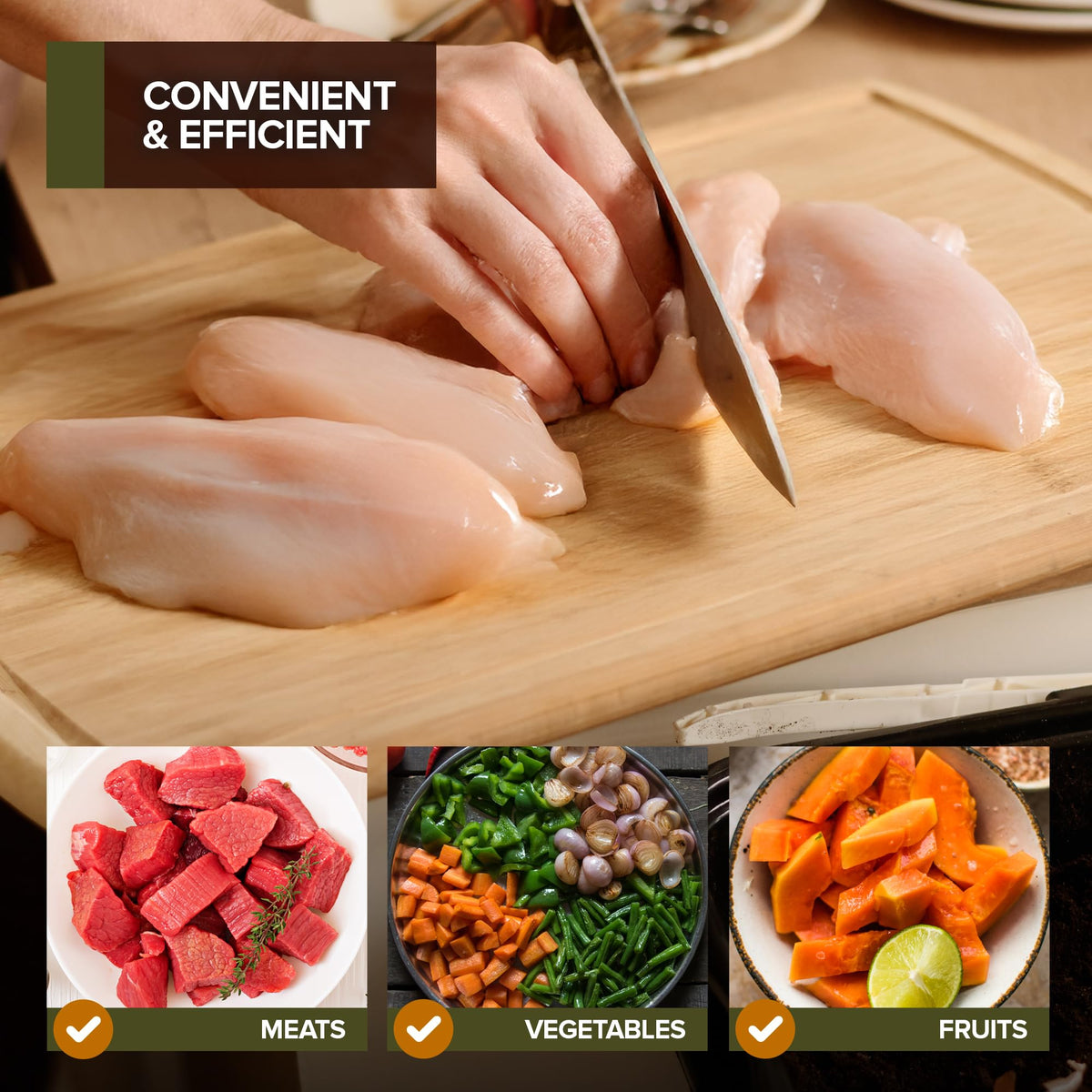 Wood Cutting Boards for Kitchen Counter by Modern Innovations – 9x6 inches, 12x8 inches, 15x10 inches, Bamboo, Pack of 3