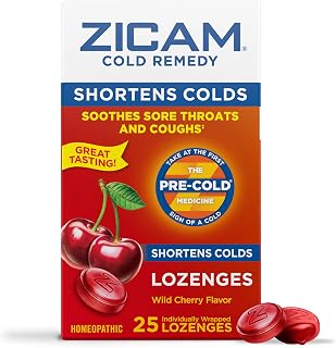 Zicam Cold Remedy Zinc Cough Drops, Wild Cherry Flavor, 25 Count | Homeopathic, Soothes Sore Throat and Coughs, Cold Shortening Medicine, Shortens Cold Duration