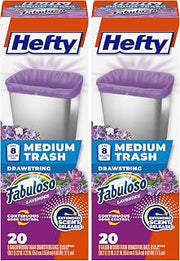 Hefty Medium Trash Bags, 8 Gallon, Purple, Fabuloso Lavender Scented Garbage Bags with Drawstring Closure, 20 Bags (Pack of 2)