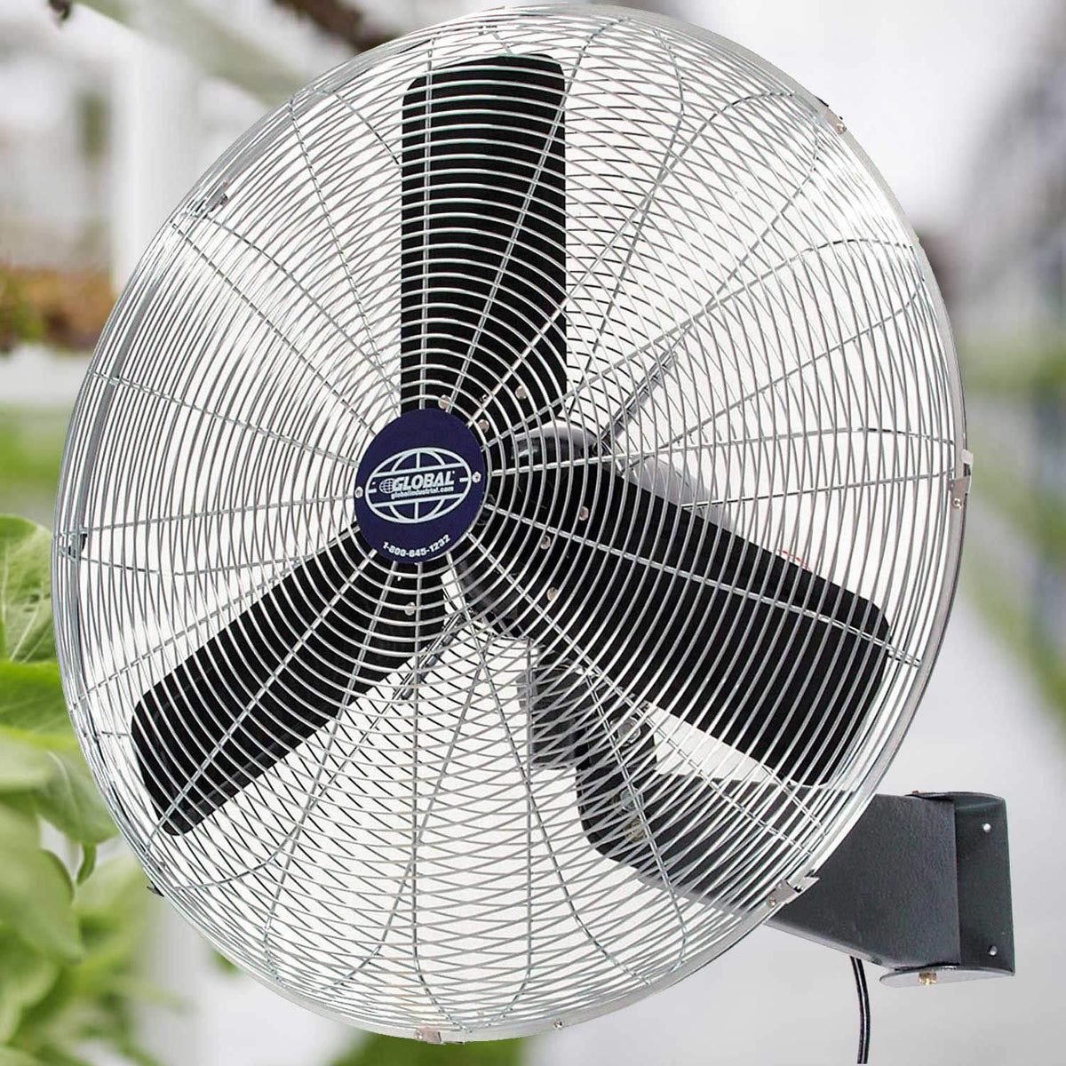 30" Diameter Commercial Wall Mount Fan by Global Industrial – 42"L x 33"W x 7"H, Alloy Steel, Black, Model MI0816R