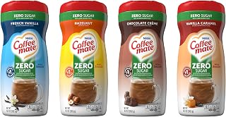 Coffee Mate Zero Sugar Flavored Creamer 4 Pack Variety Pack (10.2 oz bottles) – Vanilla Caramel, Hazelnut, French Vanilla, Chocolate Crème