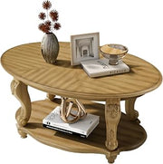 42" Classical Wooden Coffee Table, Round Coffee Table with Storage Shelf, Mesa De Centro para Sala with Stable Structure for Living Room, Antique Natural