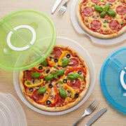 LemonRoad Dual Compartment Food Carrier, 12 Inch Diameter, Green and Blue Lids