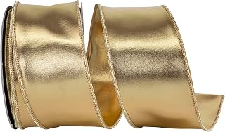 Reliant Ribbon Mirror Fantasy Metallic Deluxe Two Sided Wired Edge, Gold, 2-1/2 Inch, 10 Yards