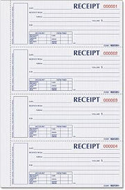 Blueline Rediform Money Receipt Book, Hardbound, 2 x 6.875 inches, 4 per Page, 200 Triplicates (S1657NCL)