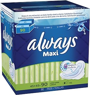 Always Maxi Long Super Pads With Wings, 90 Count