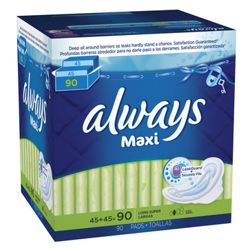 Maxi Long Super Pads With Wings by Always – 90 Count (Pack of 1), Nonwoven fabric, Model 04-H4GG-2CQI