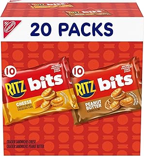 Bits Peanut Butter and RITZ Bits Cheese Sandwich Crackers Variety Pack, Lunch Snacks for Kids and Adults, 20 Snack Packs