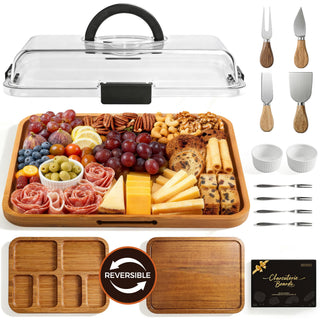 Renmxj Serving Board with Cover, Carbonized Bamboo, 6 Compartments, Black