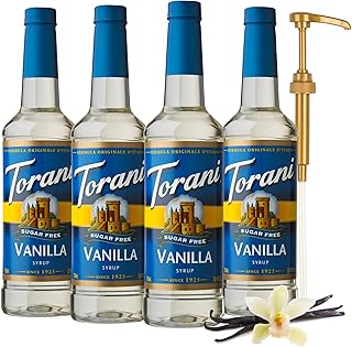 Torani Sugar Free Vanilla Flavored Drink Syrup w Pump, 25.4 fl oz, 4 Pack