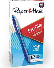 Paper Mate Profile Retractable Ballpoint Pens, Bold Point (1.4mm), Blue, 12 Count (Pack of 12)