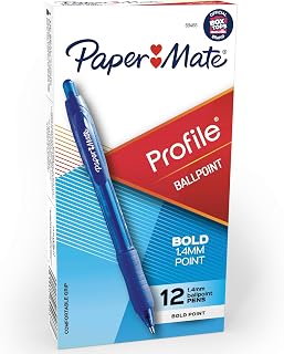 Paper Mate Profile Retractable Ballpoint Pens, Bold Point (1.4mm), Blue, 12 Count (Pack of 12)