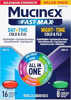 Mucinex Fast-Max Maximum Strength Day & Night Cold and Flu Medicine for Adults, Powerful Over-the-Counter Medication for Cold & Flu Symptoms, Fast Dissolving Liquid Gels, 24 Count
