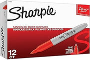 Sharpie Super Permanent Markers, Fine Point, Red, 12 Count