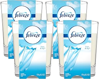 Febreze Scented Air Freshener Candle, Linen and Sky, Home Fragrance, Odor Eliminator for Strong Odors, 6.3 Oz (4 Count)