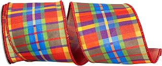 Reliant Ribbon Hearth Plaid Deluxe Tissue Backed Wired Edge, Sienna, 4 Inch, 10 Yards
